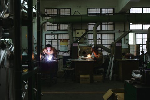 Factory, Man, Person.