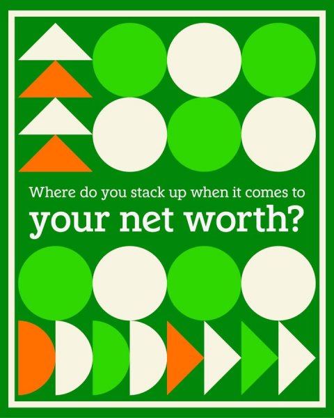 Advertisement, Poster, Graphics. Text: Where do you stack up when it comes to your net worth?