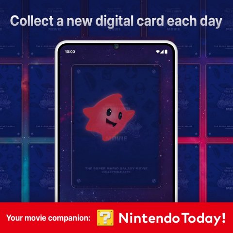 Electronics, Computer, Phone. Text: 10:00 THE SUPER MARIO GALAXY MOVIE Your movie companion: ? Nintendo Today!