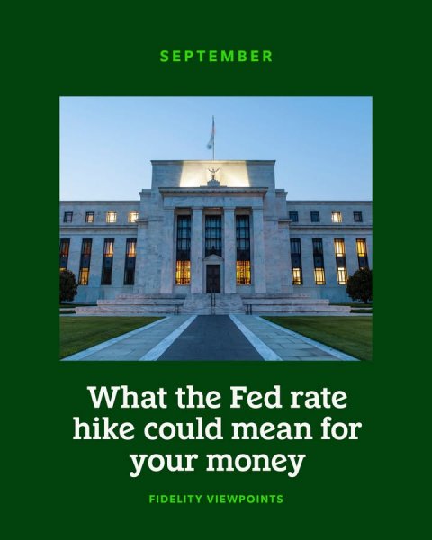 Building, Office Building, Grass. Text: SEPTEMBER What the Fed rate hike could mean for your money FIDELITY VIEWPOINTS