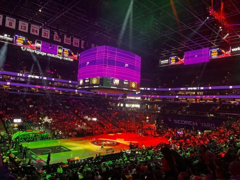 Lighting, Urban, Basketball Game. Text: 13 24 31 33 34 SCORCH YARD
