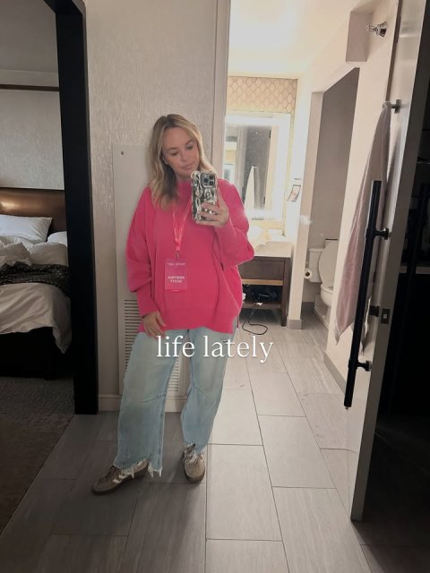 Pants, Bed, Person. Text: life lately