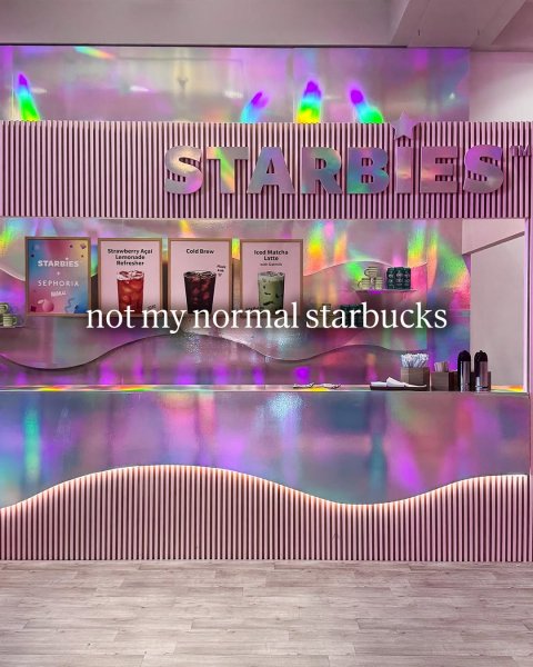 Interior Design, Cup, Club. Text: STARBIES Lemonade Refresher SEPHORIA not my normal starbucks
