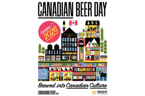 Scoreboard, Advertisement, Poster. Text: CANADIAN BEER DAY October R 2026 PUB R Brewed into Canadian Culture BEER CANADA