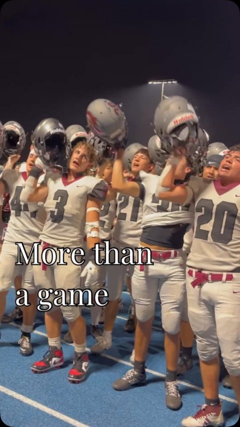 Helmet, People, Playing American Football. Text: 4 3 21 20 More than a game