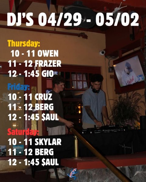 Adult, Man, Person. Text: Thursday: 10-11 OWEN Friday: 11 12 BERG Saturdays 11-12 BERG