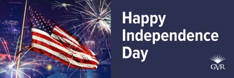 American Flag, Flag. Text: Happy Independence Day GVR