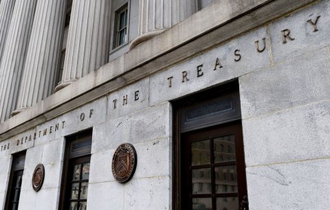 Postal Office, City, Urban. Text: THE TREASURY DEPARTMENT OF