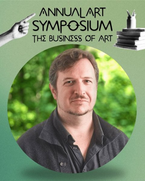 Photography, Person, Portrait. Text: ANNUALART SYMPOSIUM THE BUSINESS OF ART