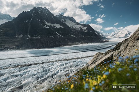 Glacier, Ice, Mountain. Text: DAVE TRUMPORE