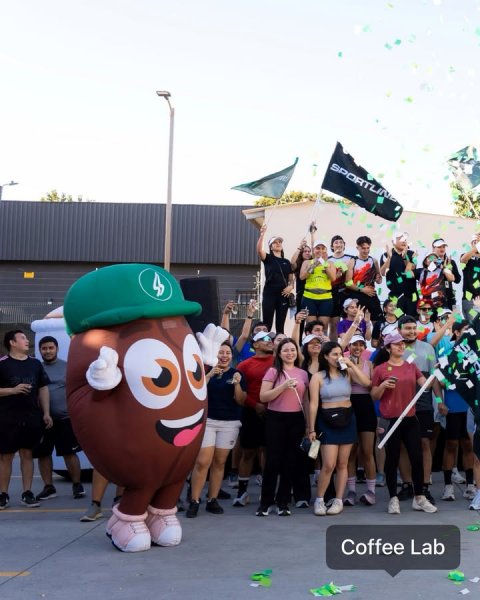 Adult, Person, Woman. Text: SPORTLINE Coffee Lab