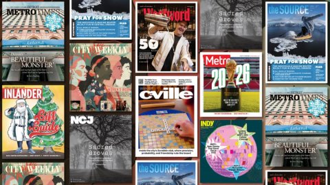 Publication, Book, Person. Text: the SOURCE PRAY FOR SNOW - 50 PRAY FOR SNOW 26 INLANDER cville NCJ INDY - BEAUTIFUL MONSTER