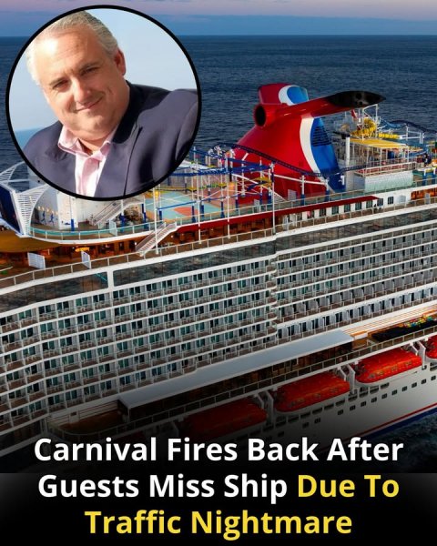 Adult, Man, Person. Text: Carnival Fires Back After Guests Miss Ship Due To Traffic Nightmare