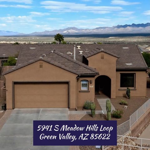 Garage, Indoors, Housing. Text: 5941 S Meadow Hills Loop Green Valley, AZ 85622