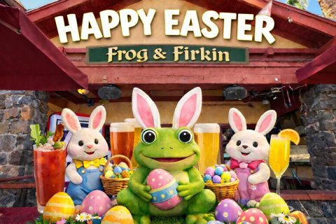 People, Cup, Food. Text: HAPPY EASTER