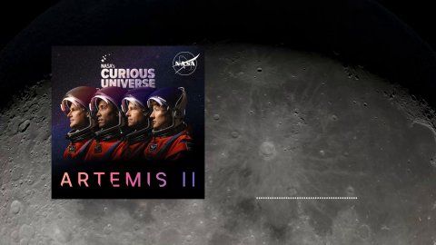 Night, Person, Helmet. Text: CURIOUS UNIVERSE ARTEMIS II