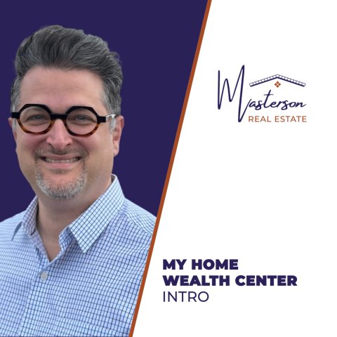 Glasses, Portrait, Poster. Text: REAL ESTATE MY HOME WEALTH CENTER INTRO