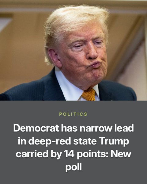 Photography, People, Portrait. Text: POLITICS Democrat has narrow lead in deep-red state Trump carried by 14 points: New poll