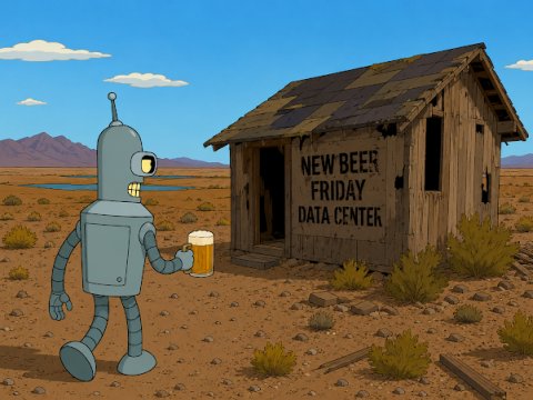 Hut, Shack, Shelter. Text: NEW BEER FRIDAY DATA CENTER