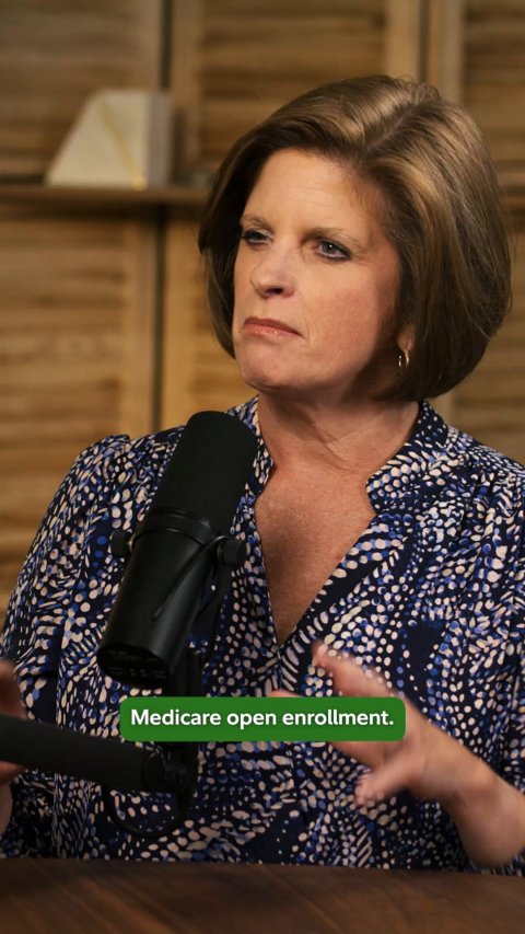 Crowd, Person, Woman. Text: Medicare open enrollment.