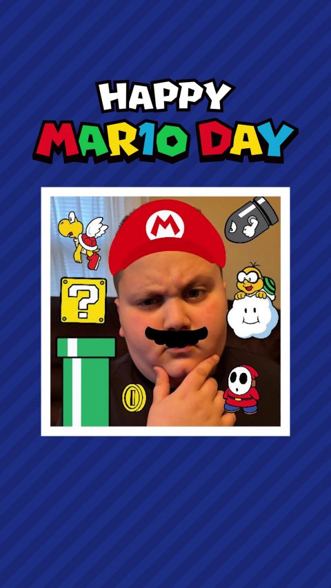 Baby, Person, Super Mario. Text: HAPPY MAR10 DAY M ?