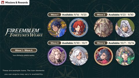 Adult, Person, Woman. Text: Missions &amp; Rewards Available: 9/16-9/23 Weve 2 Available: 10/7-10/14 These are example icons. The icon elements