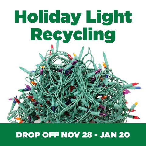 Dynamite, Weapon. Text: Holiday Light Recycling DROP OFF NOV 28 - JAN 20